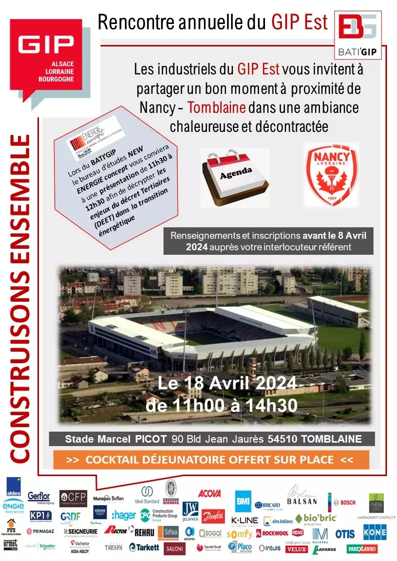 Affiche Invitation BATI'GIP Est 18 Avril 2024 Stade Marcel Picot TOMBLAINE